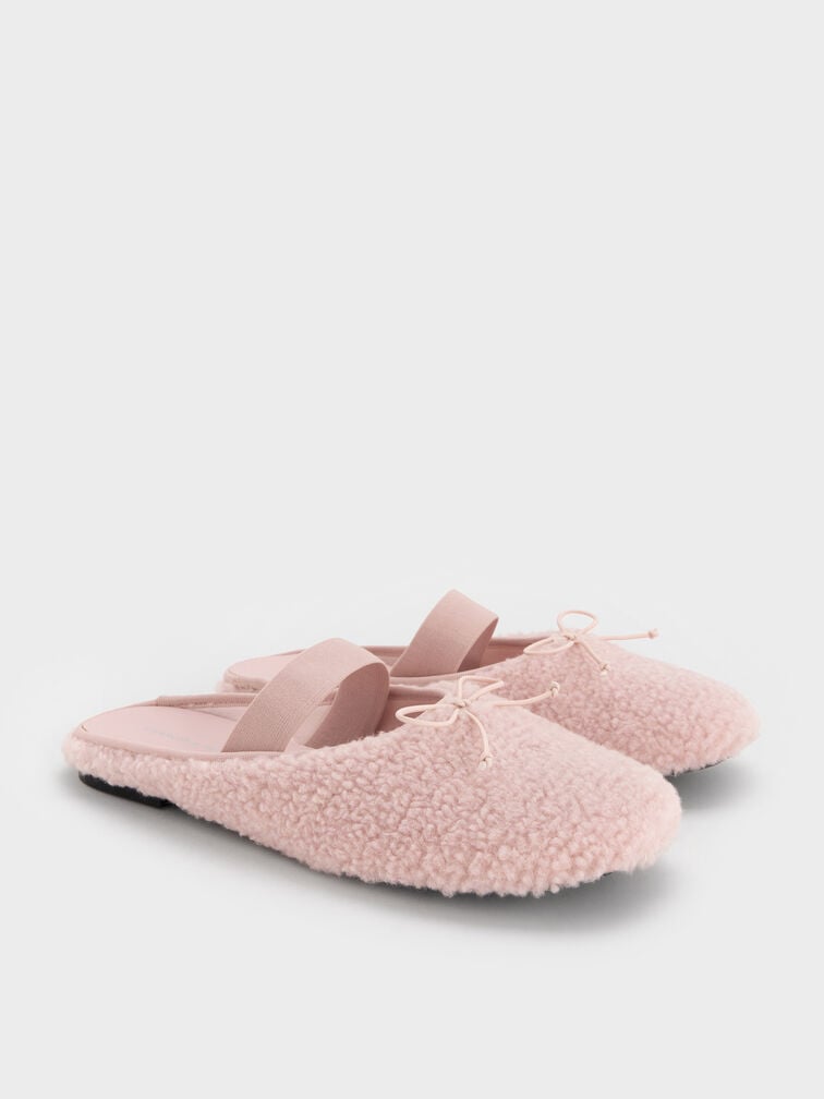 Nancy Faux Shearling Bow Ballet Mules, Pink, hi-res