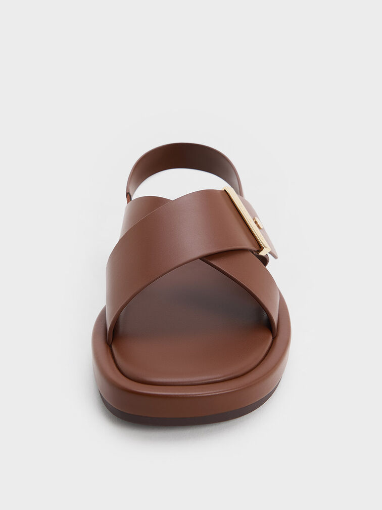 Audra Crossover-Strap Slingback Sandals, Dark Brown, hi-res