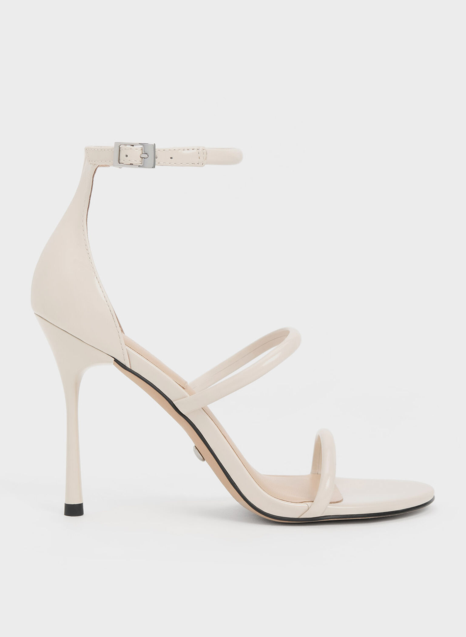 Patent Leather Triple Strap Heeled Sandals, Chalk, hi-res