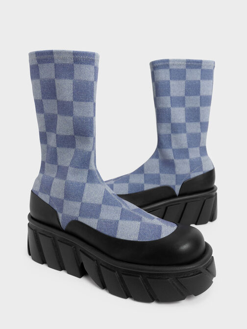 Aberdeen Denim Checkered Platform Boots, Multi, hi-res