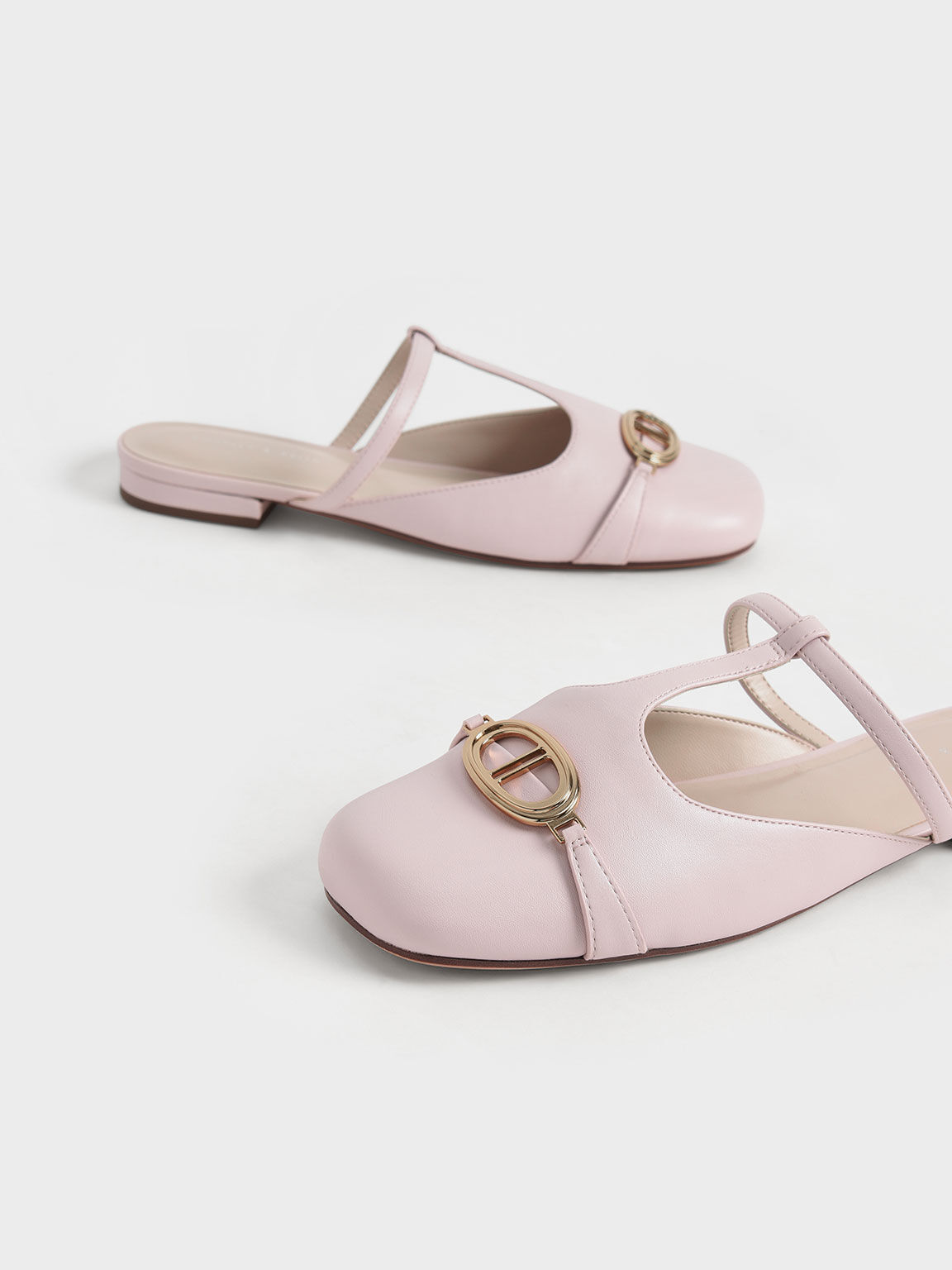Metallic Accent Cut-Out Flat Mules, Light Pink, hi-res