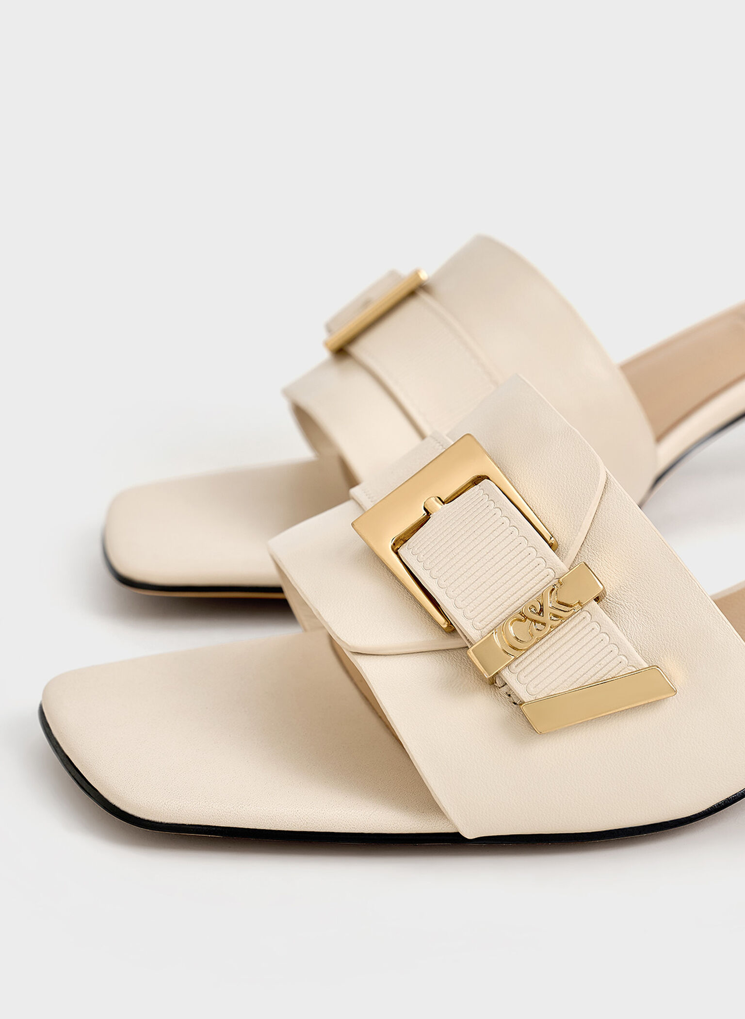 Whitney Leather Buckled Block-Heel Mules, Chalk, hi-res