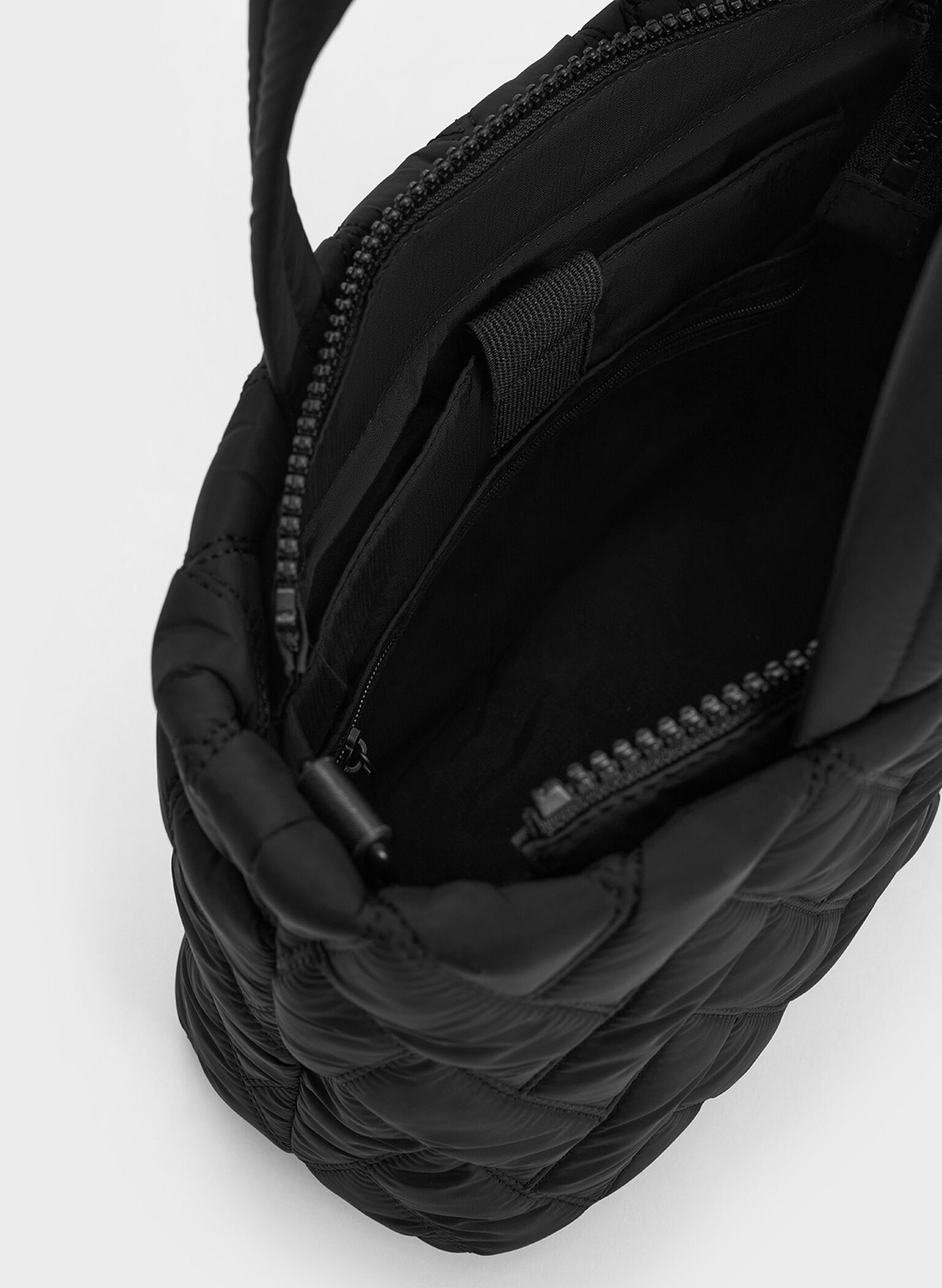Nylon Chevron Boxy Tote Bag, Jet Black, hi-res