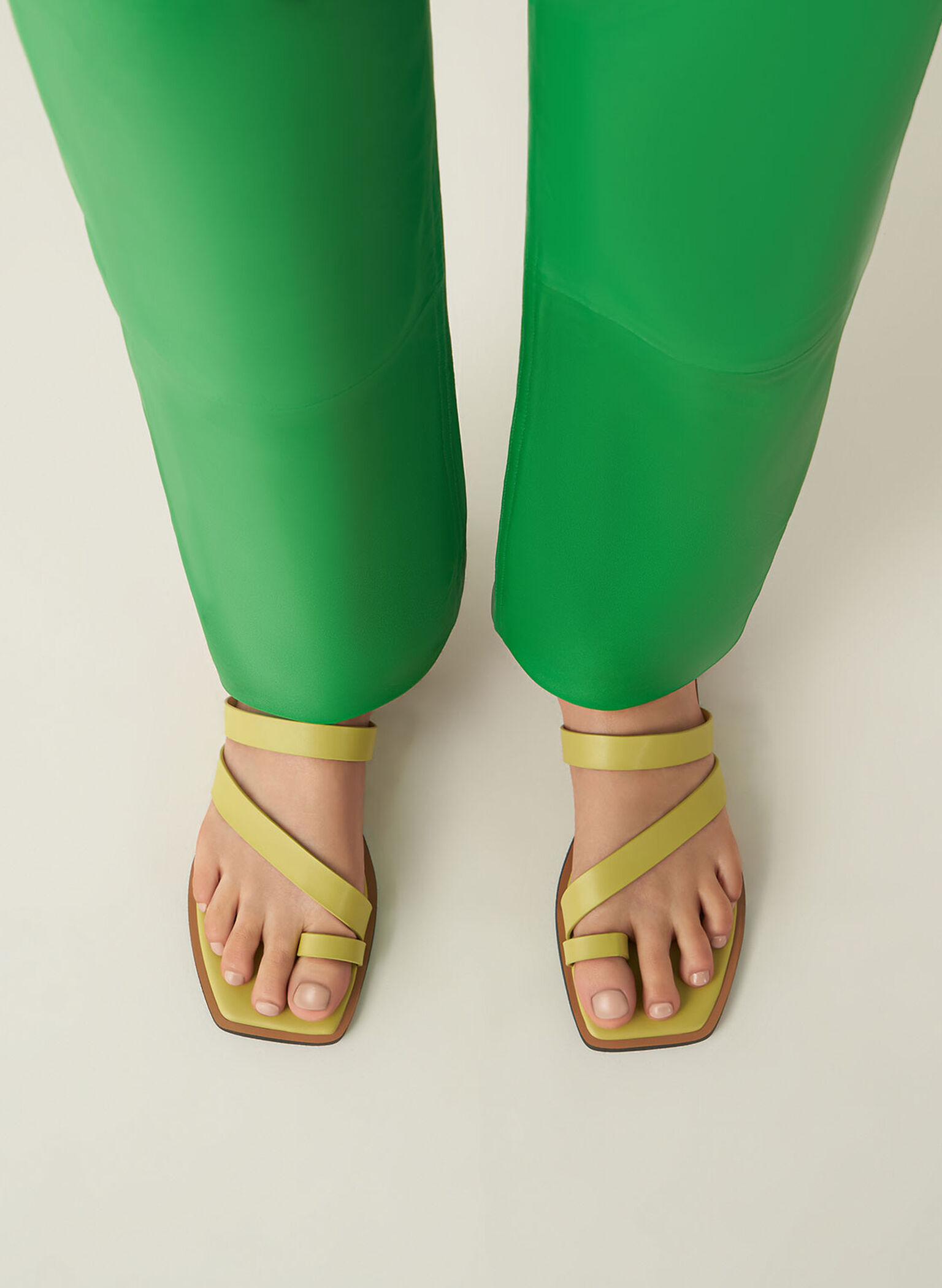 Toe Ring Strappy Slide Sandals, Lime, hi-res