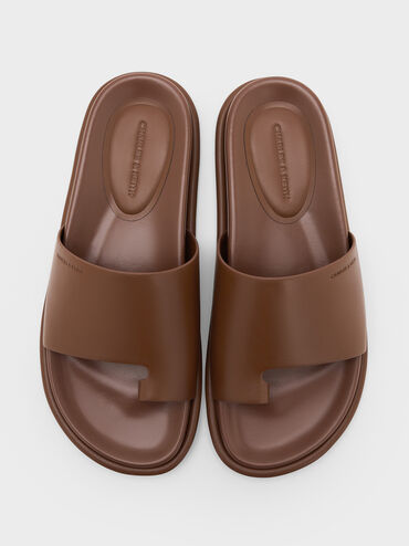 Wide-Strap Toe-Ring Sandals, Brown, hi-res