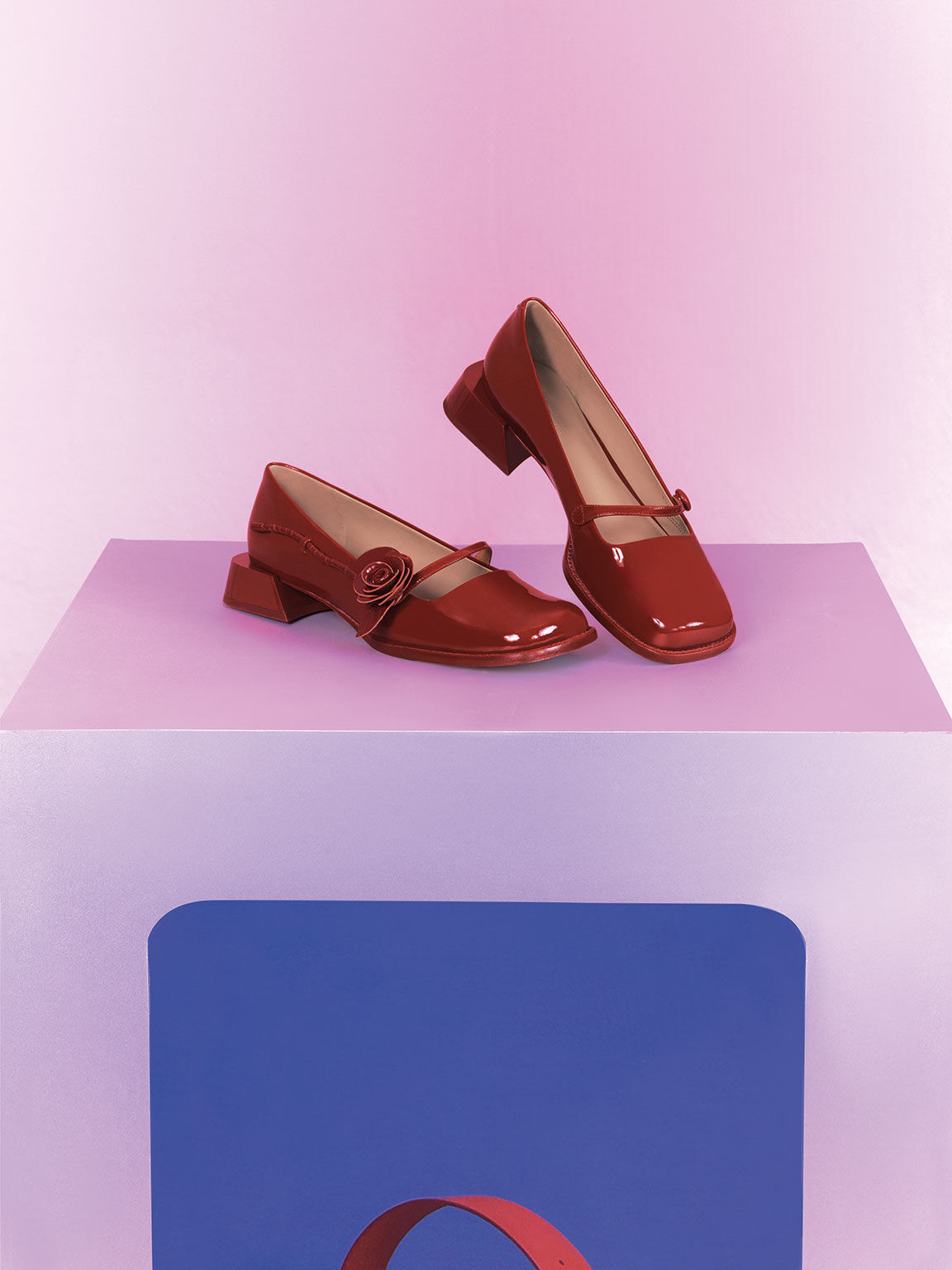 SHUSHU/TONG x CHARLES & KEITH: Chloris Patent Leather Rose-Embellished Mary Jane Pumps, Red, hi-res