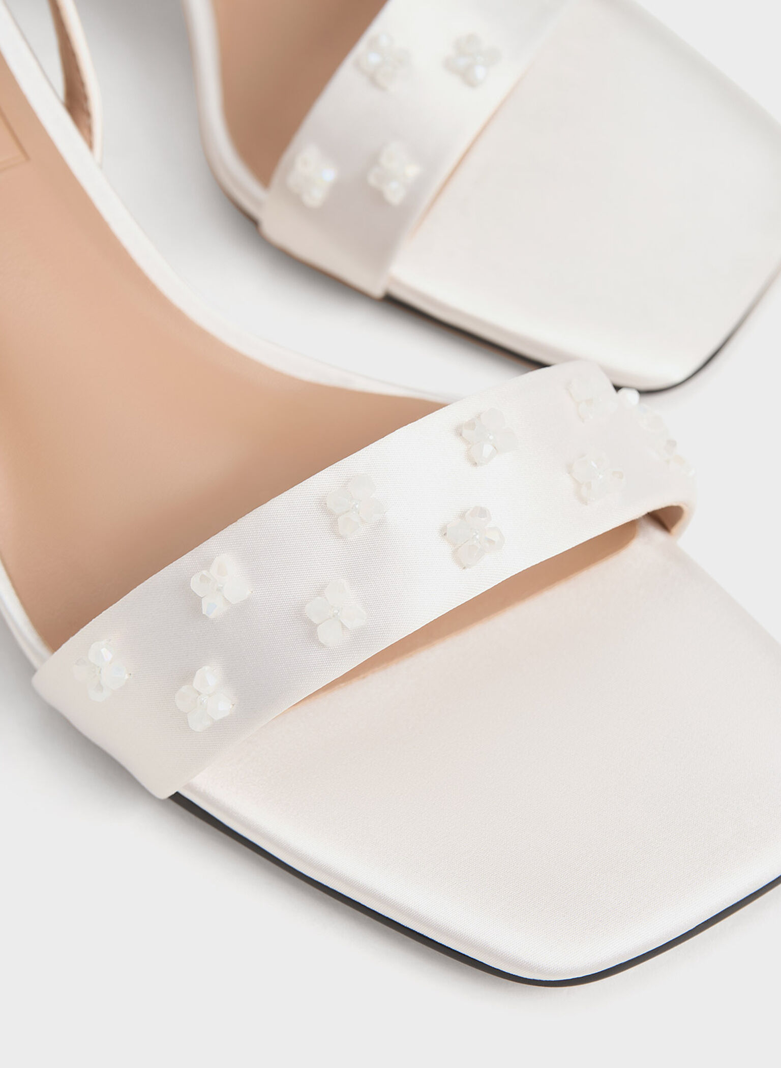 Recycled Polyester Beaded Heeled Sandals, White, hi-res
