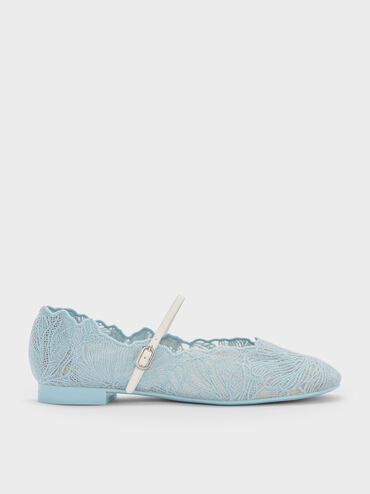 Crochet Floral Mary Jane Flats, Blue, hi-res