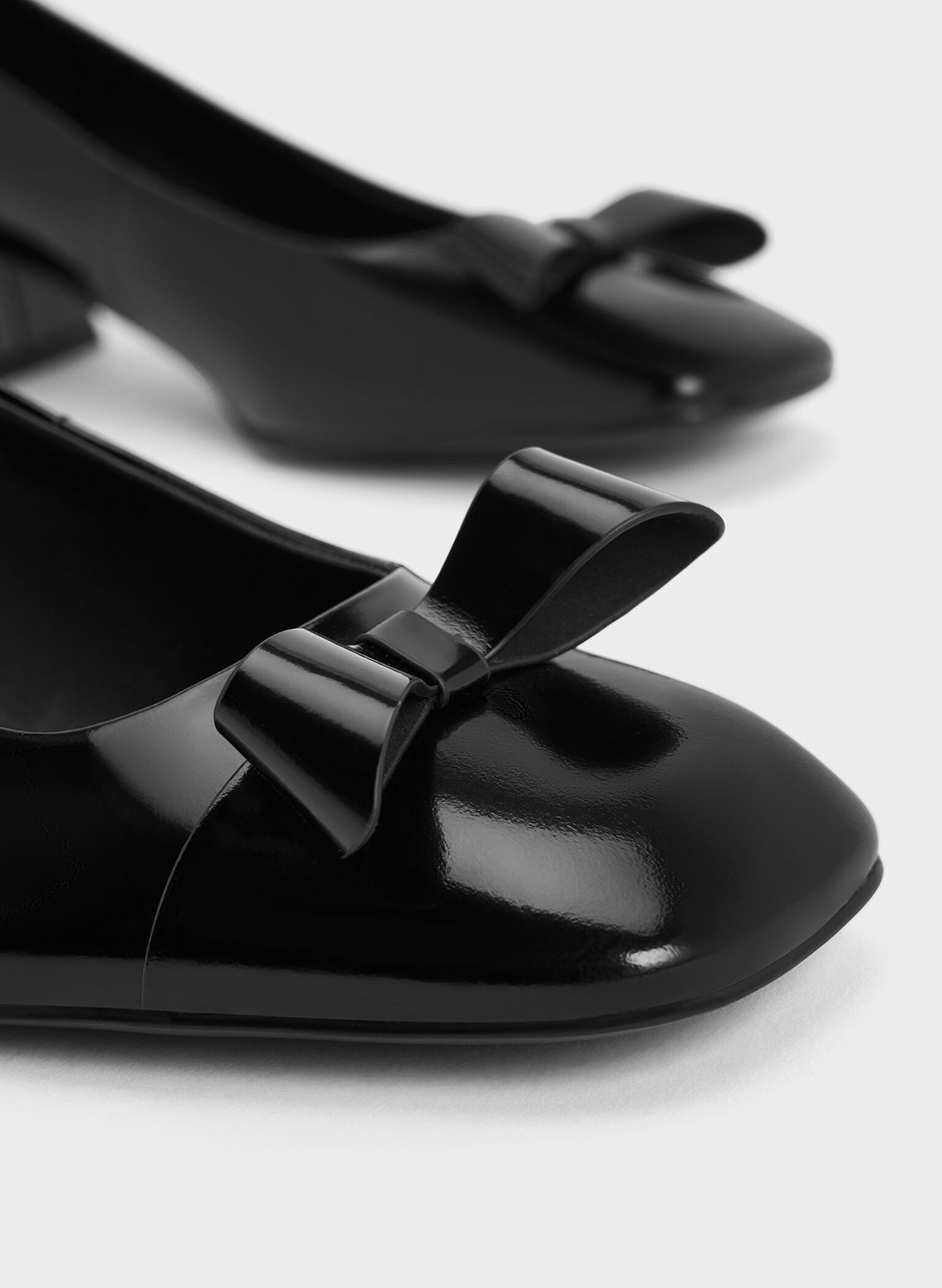 Leather Bow Ankle-Strap Pumps, Black Box, hi-res