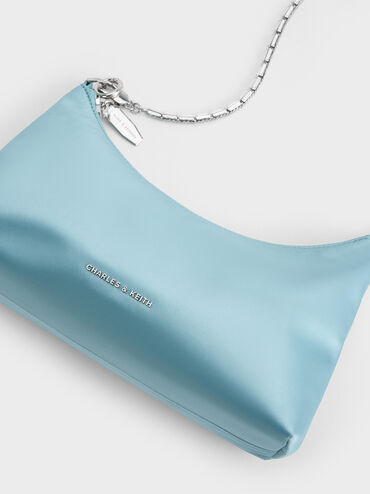 Satin Crystal-Embellished Chain-Handle Two-Way Bag, Sky Blue, hi-res