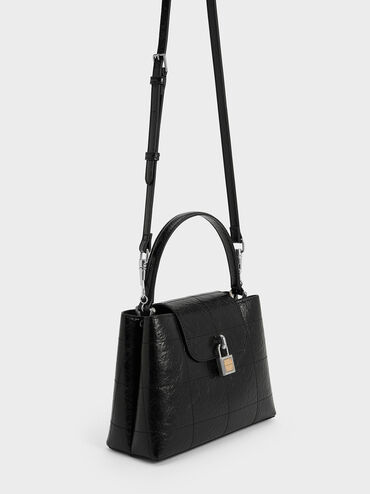 Suki Crinkle-Effect Top Handle Bag, Noir, hi-res