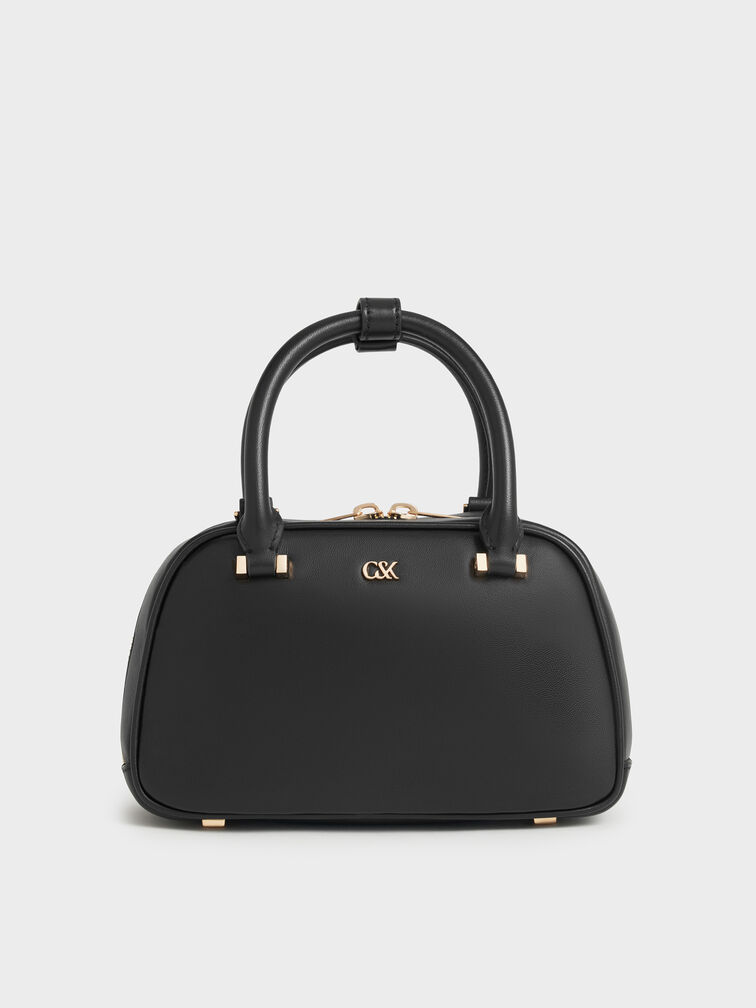 Leather Bowling Bag, Black, hi-res