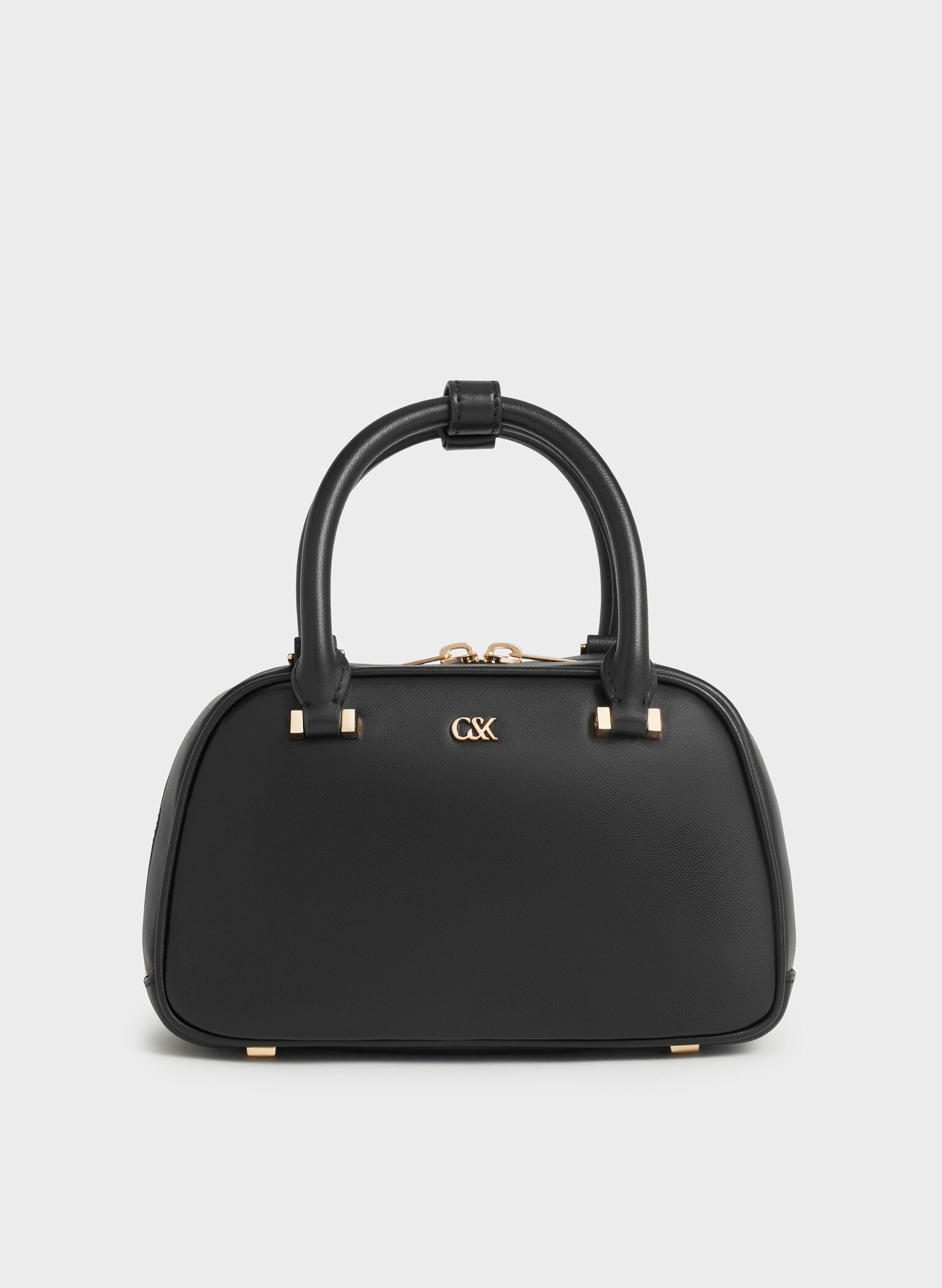 Leather Bowling Bag, Black, hi-res