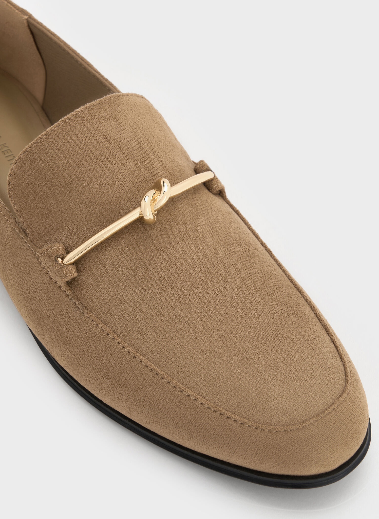 Faux Suede Metallic Knot-Bar Loafers, Camel, hi-res