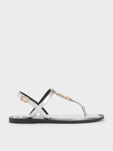 Trifina Metallic-Accent Thong Sandals, Silver, hi-res