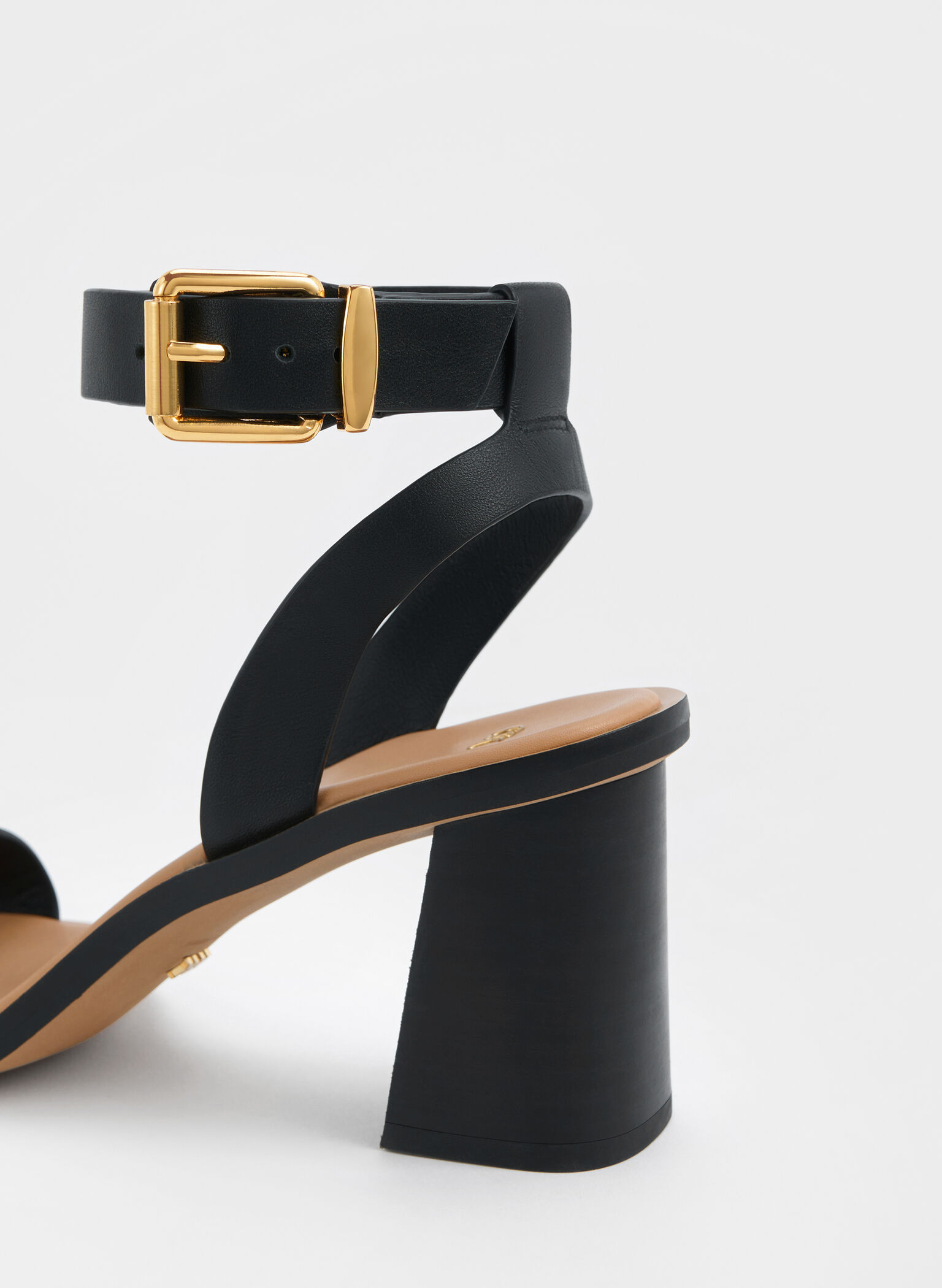 Leather Block-Heel Ankle-Strap Sandals, Black, hi-res