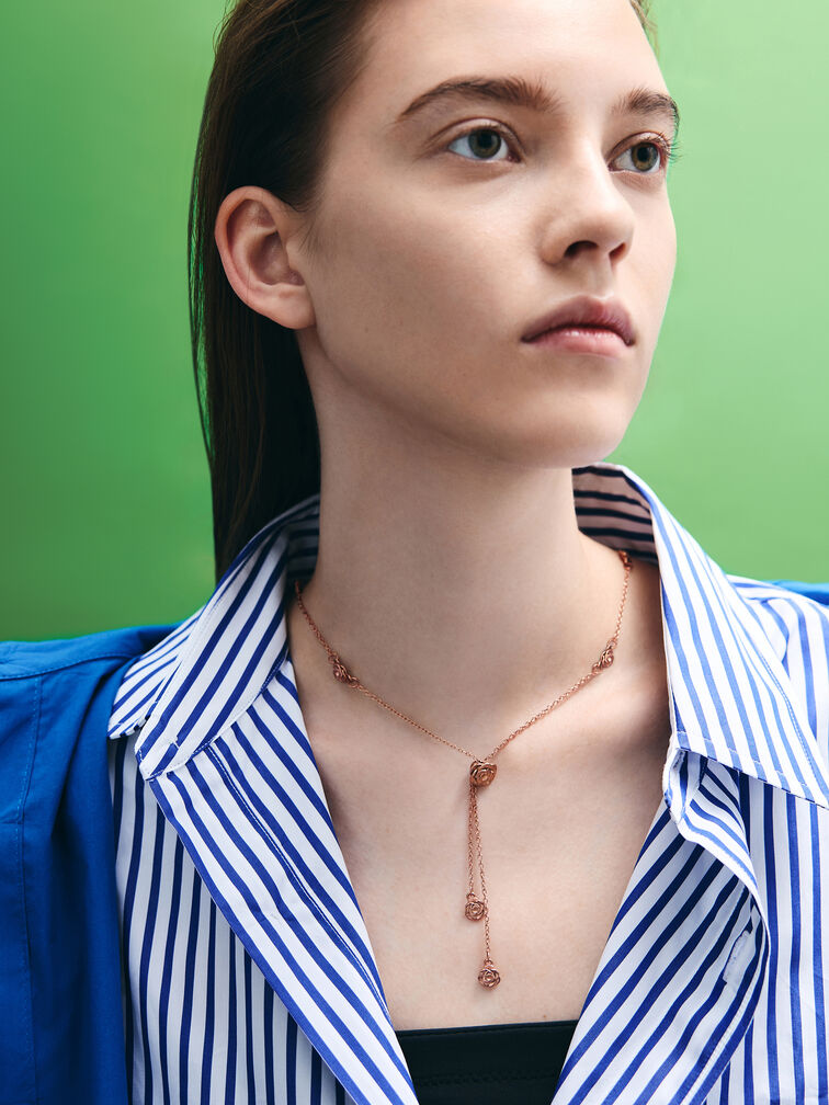 Rosalind Flower-Motif Necklace, Brushed Rose Gold, hi-res