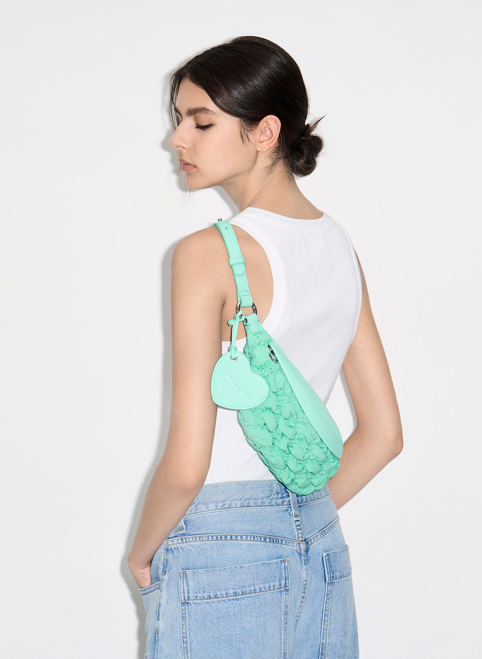 Ruched Nylon Bum Bag, Mint Green, hi-res