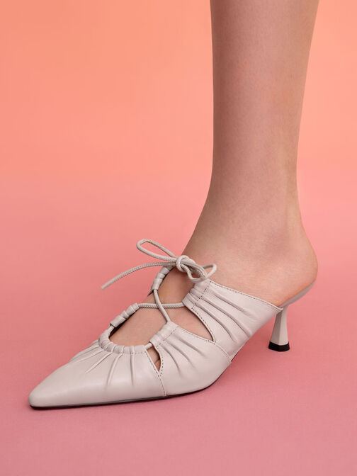 Landis Leather Ruched Bow-Tie Mules, Pink, hi-res