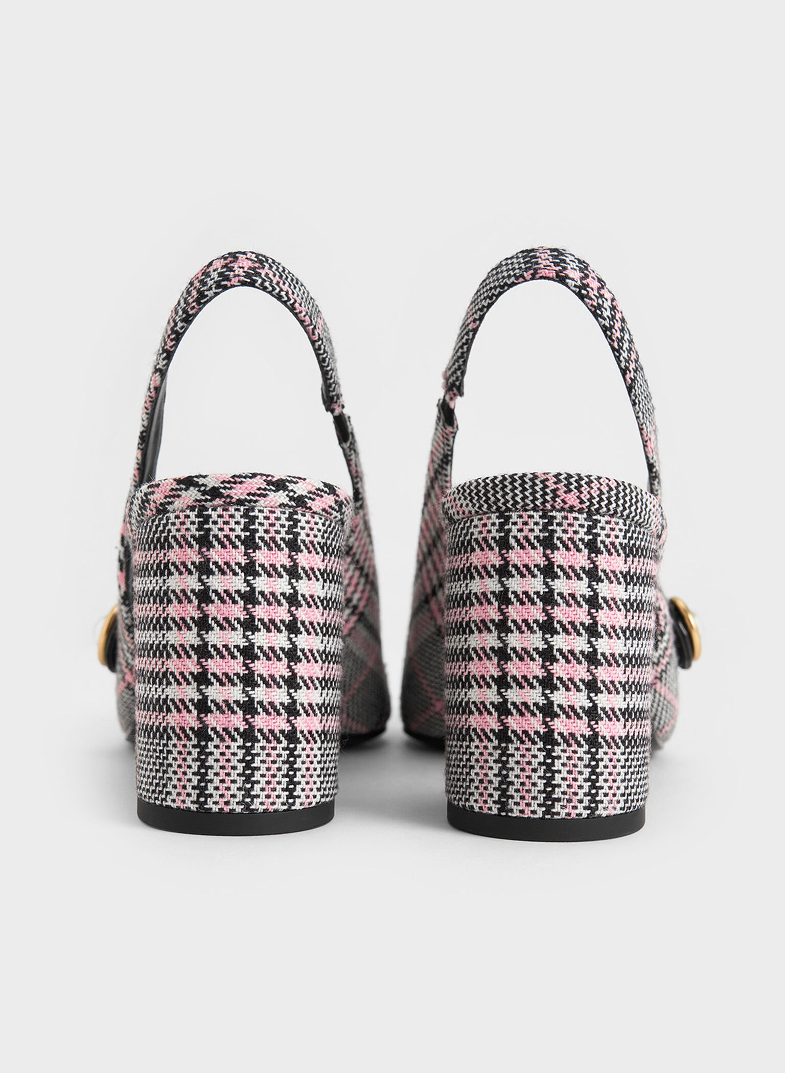 Plaid Pearl-Accent Mary Jane Pumps, Pink, hi-res