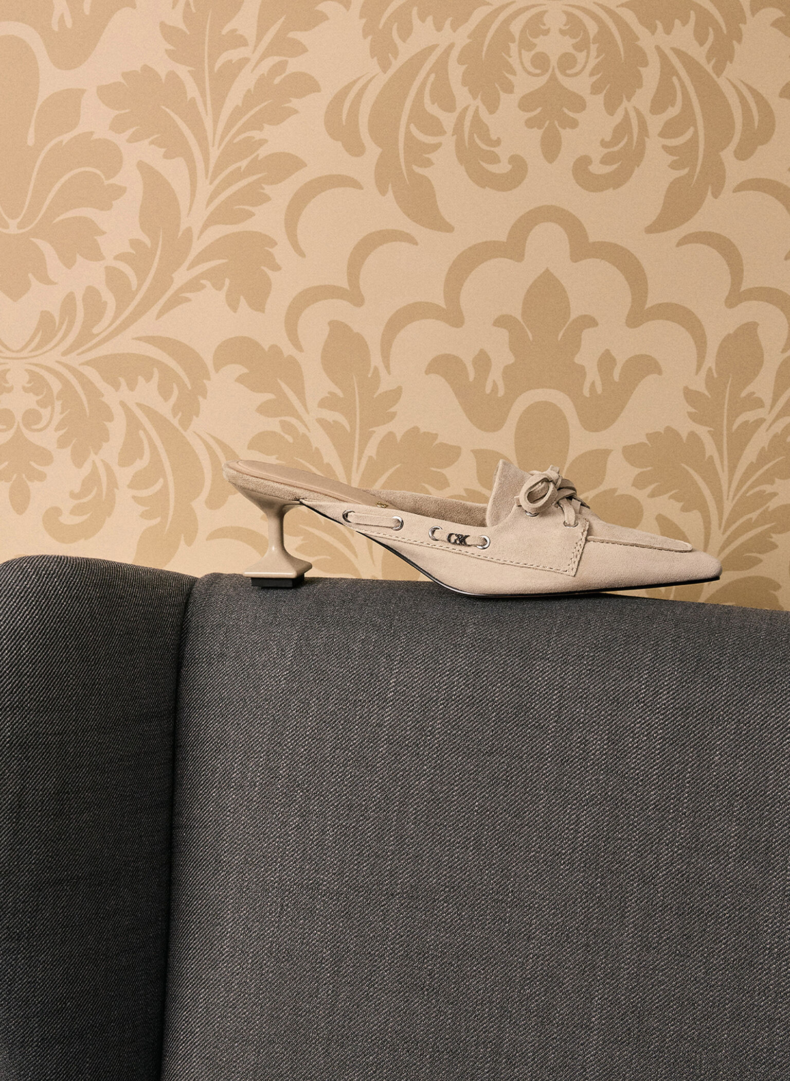 Kori Suede Lace-Up Sculptural-Heel Mules, Beige, hi-res
