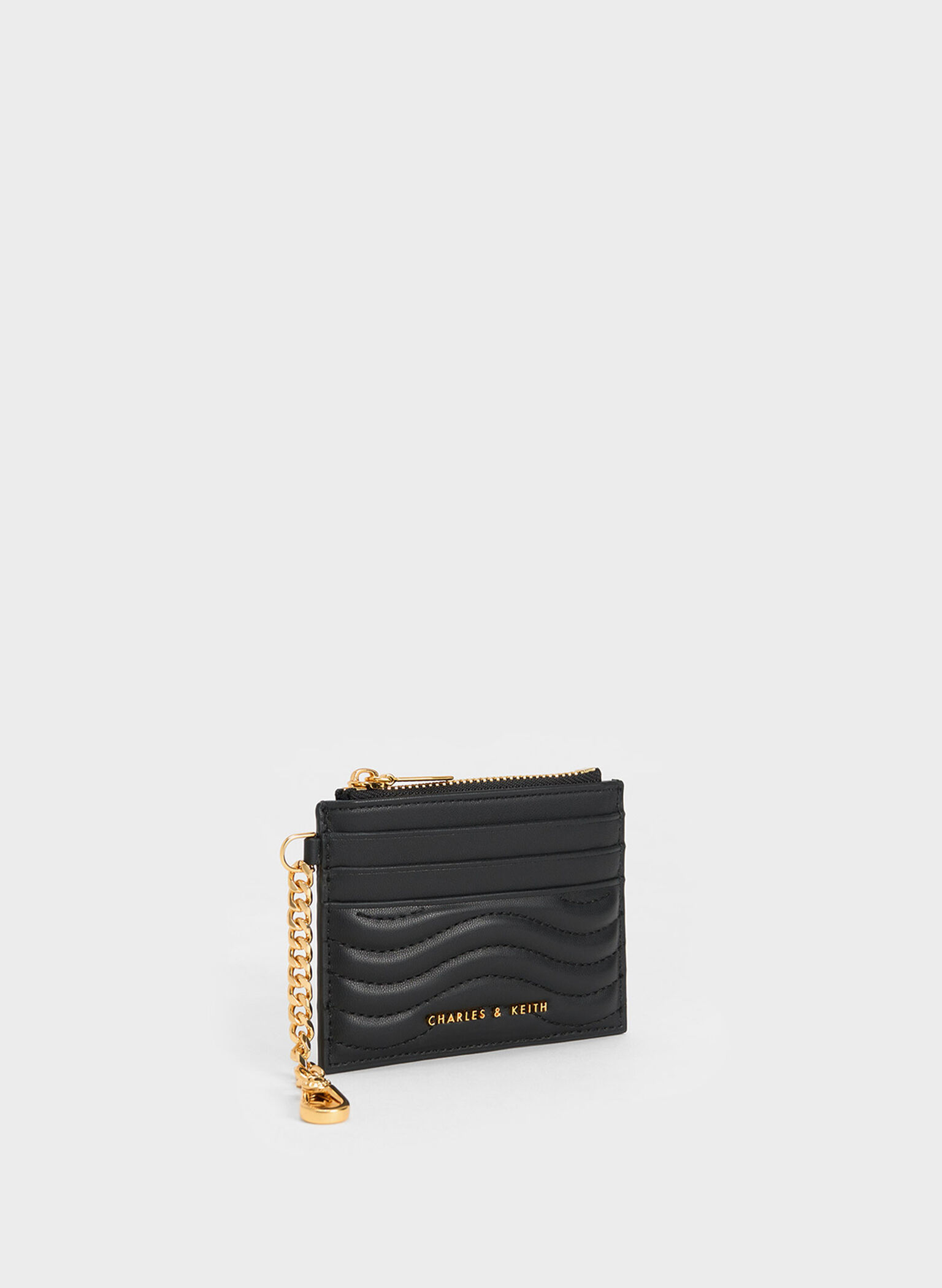 Aubrielle Stitch-Trim Zip Card Holder, Black, hi-res