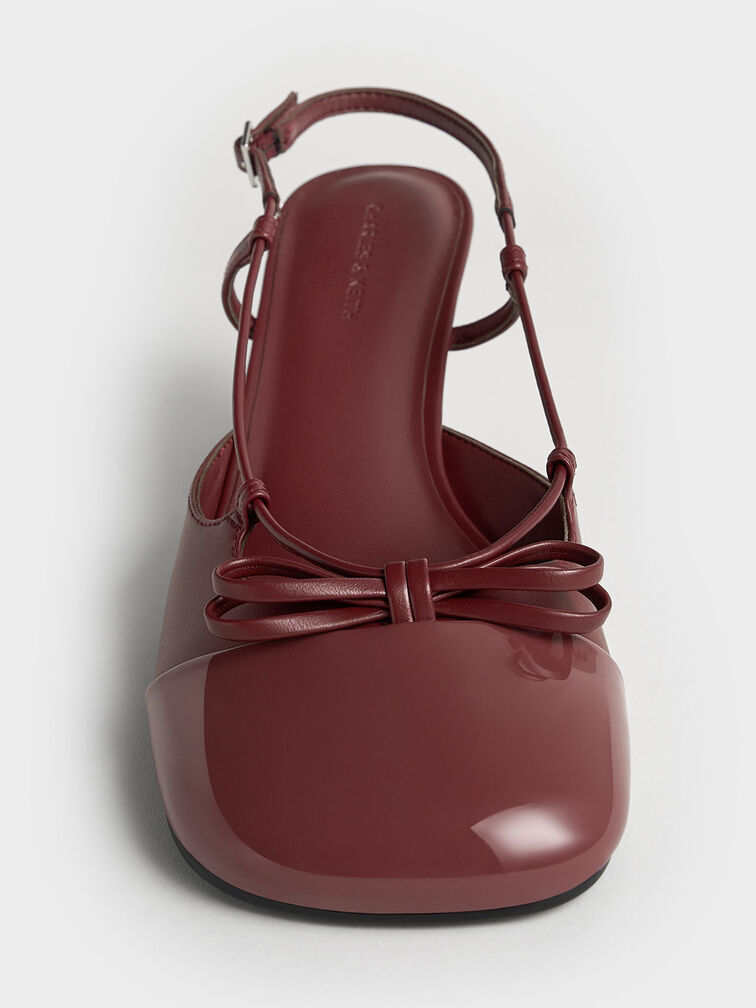 Patent Cap-Toe Bow Slingback Pumps, Burgundy, hi-res