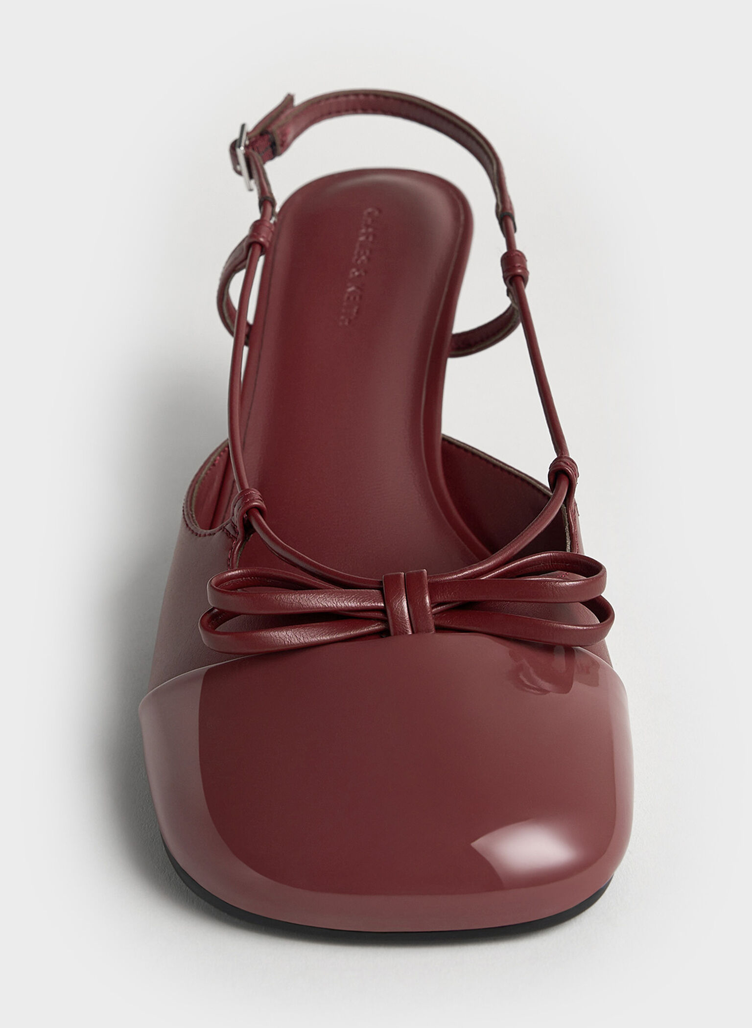 Patent Cap-Toe Bow Slingback Pumps, Burgundy, hi-res