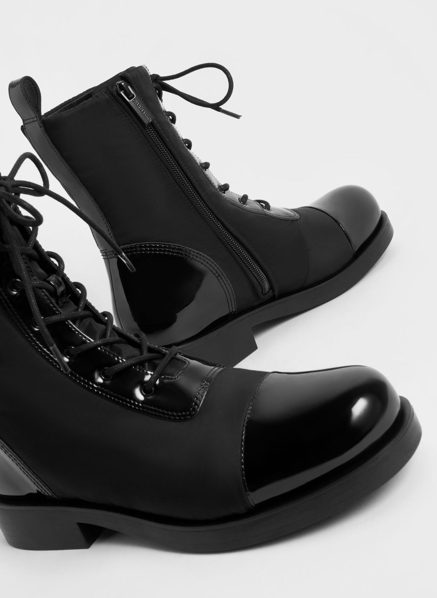 Nylon & Patent Combat Boots, Black, hi-res