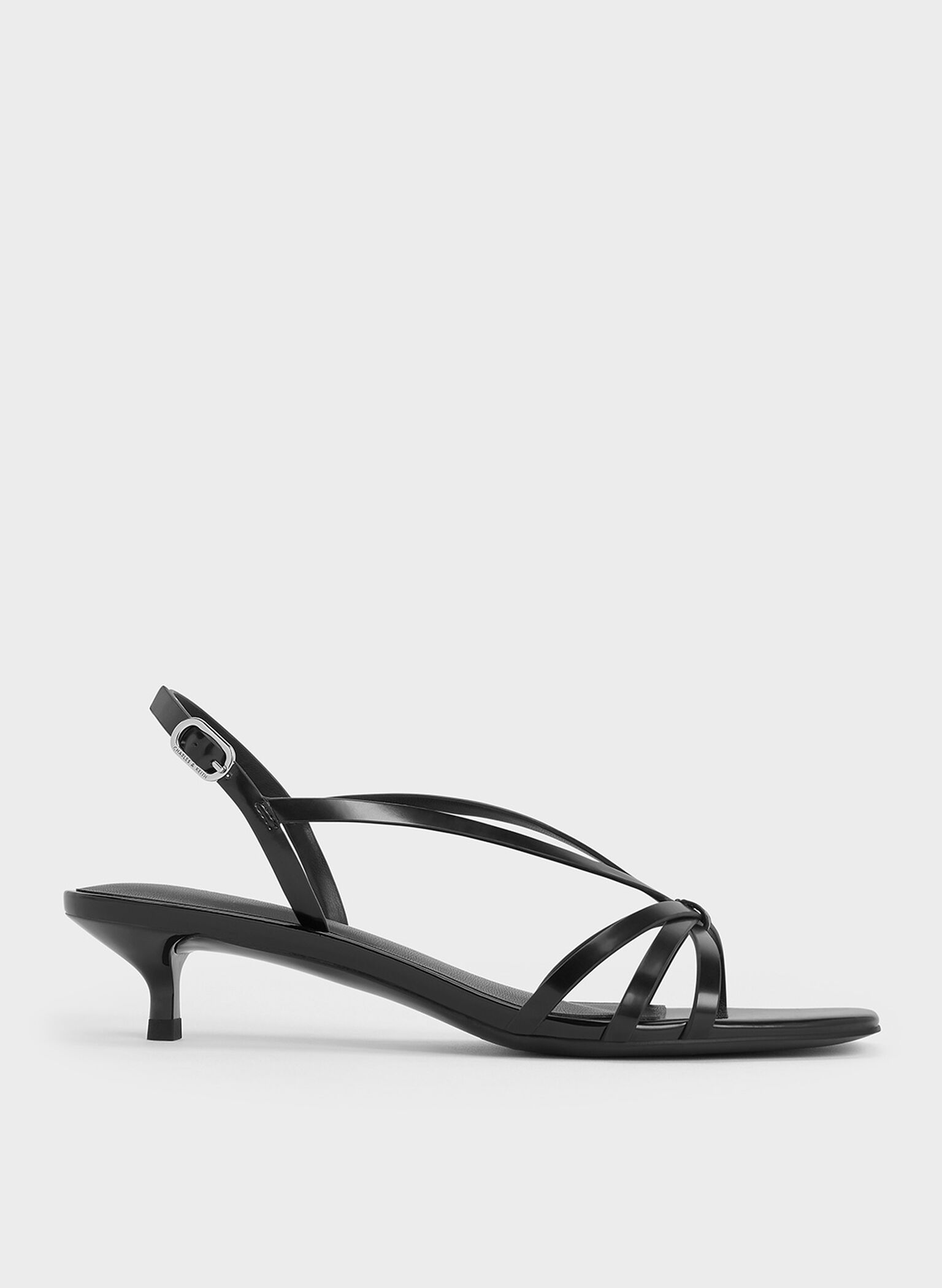 Strappy Kitten-Heel Sandals, Black Box, hi-res