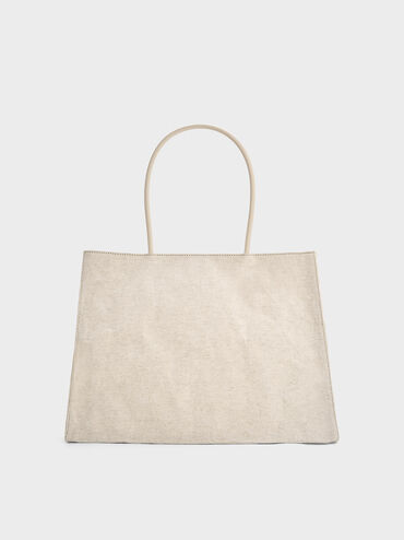 Large Matina Linen Tote Bag, Beige, hi-res