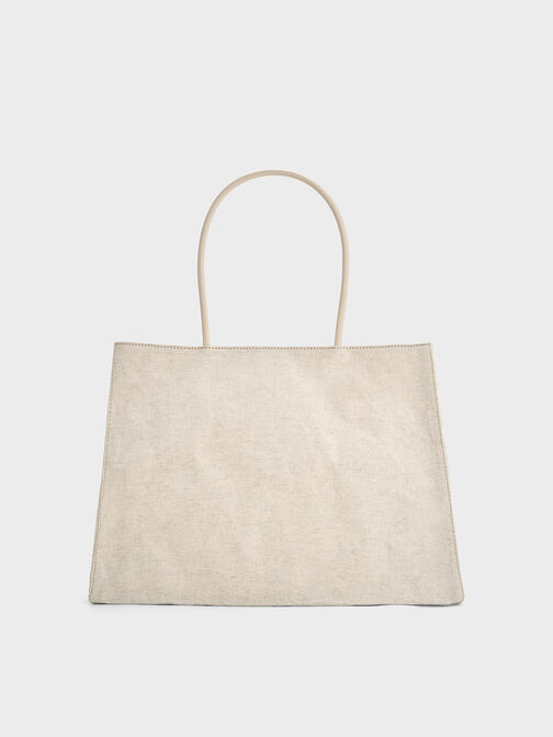 Large Matina Linen Tote Bag, Beige, hi-res