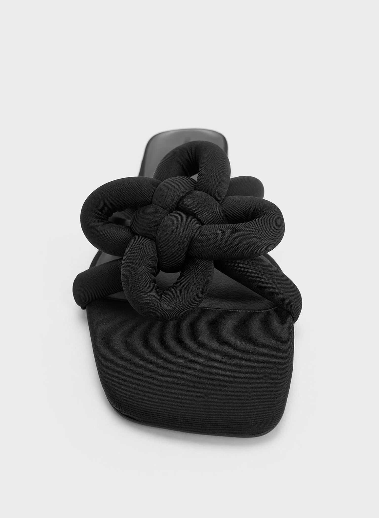 Clover-Knot Slide Sandals, Black Textured, hi-res