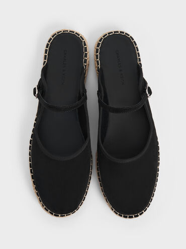 Faux Suede Slip-On Mary Jane Espadrilles, Black Textured, hi-res