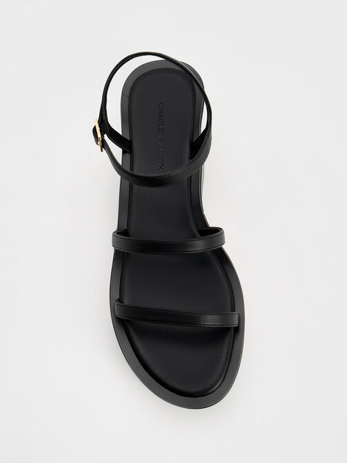 Strappy Flatform Wedge Sandals, Black, hi-res