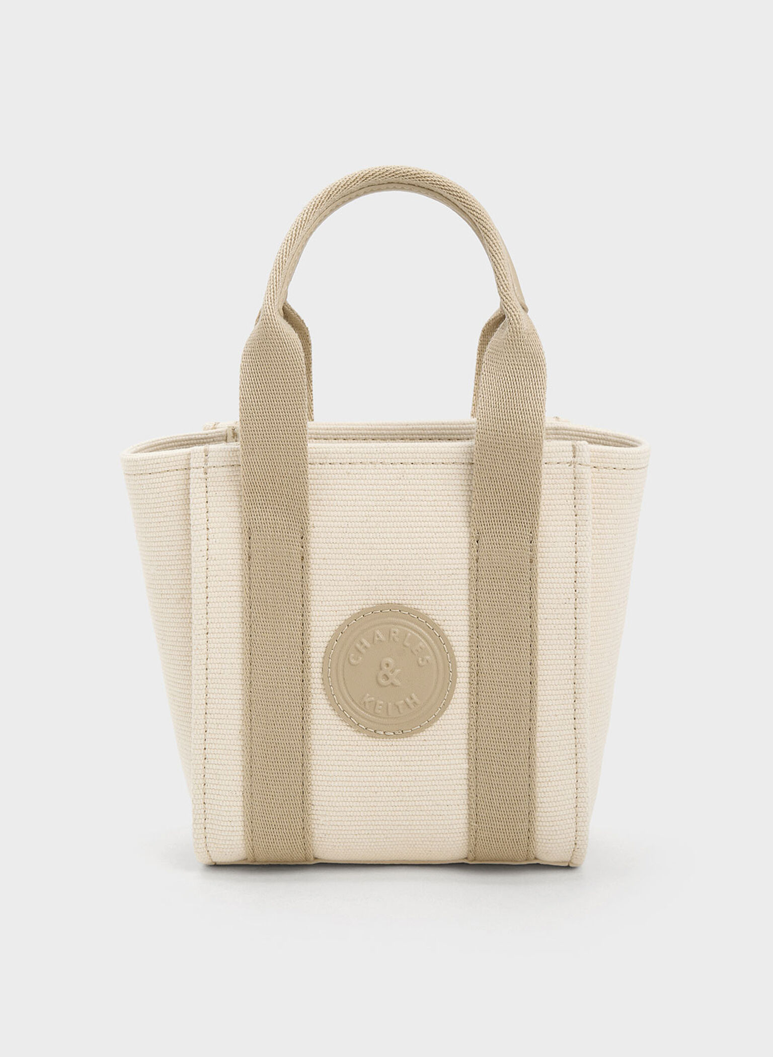 Mini Kay Canvas Contrast-Trim Tote Bag, Taupe, hi-res