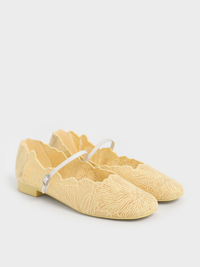 Crochet Floral Mary Jane Flats, Yellow, hi-res