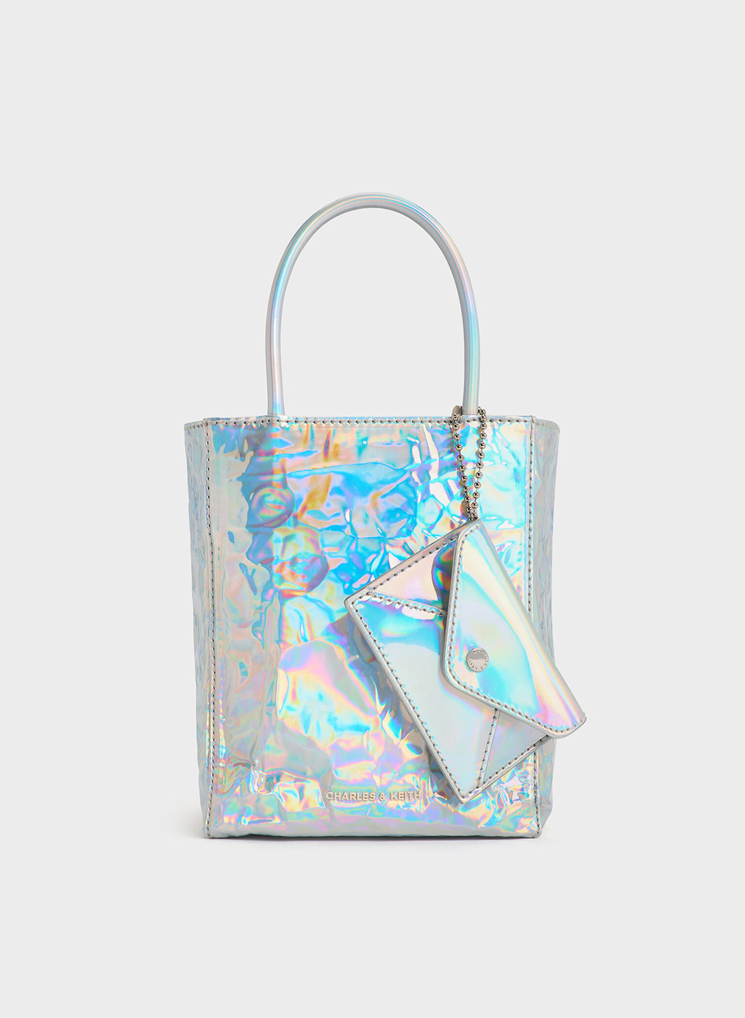 Matina Holographic Crinkle-Effect ?Elongated Tote Bag, Prism Silver, hi-res