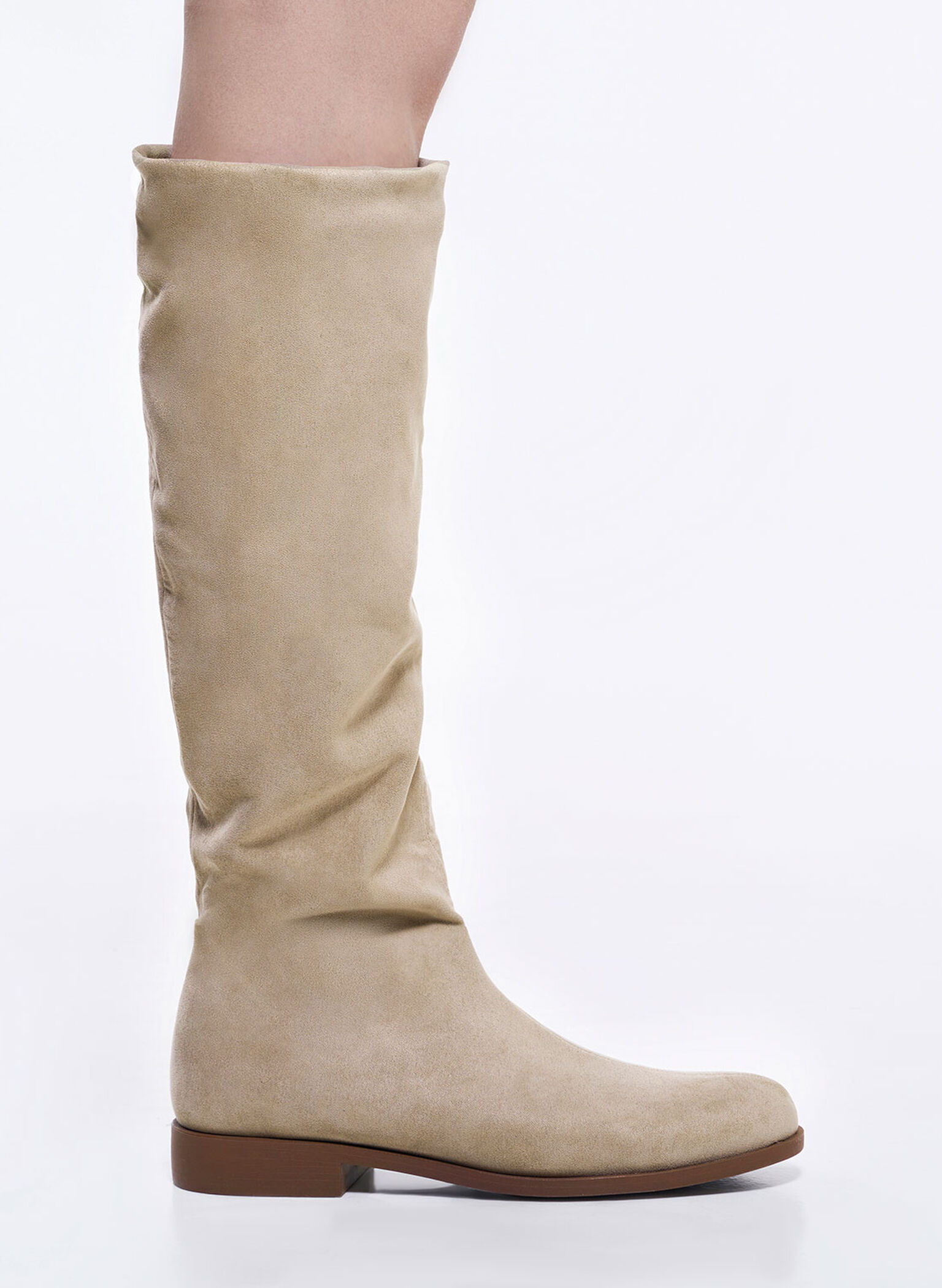 Textured Ruched Knee-High Boots, Taupe, hi-res