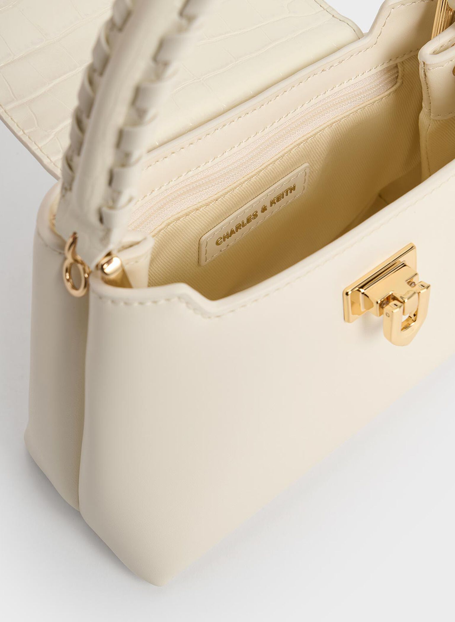 Arwen Croc-Effect Braided-Strap Top Handle Bag, Cream, hi-res