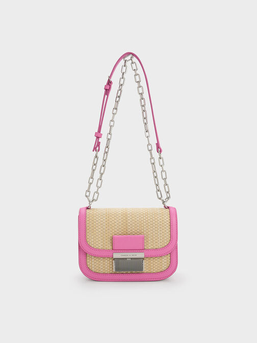 Charlot Raffia Chain Strap Bag, Pink, hi-res
