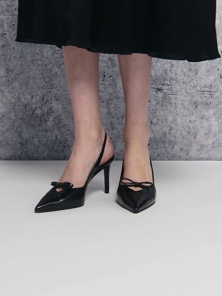 Bow Slingback Pumps, Black Box, hi-res