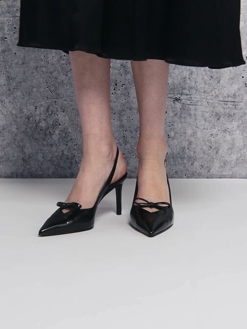 Bow Slingback Pumps, Black Box, hi-res