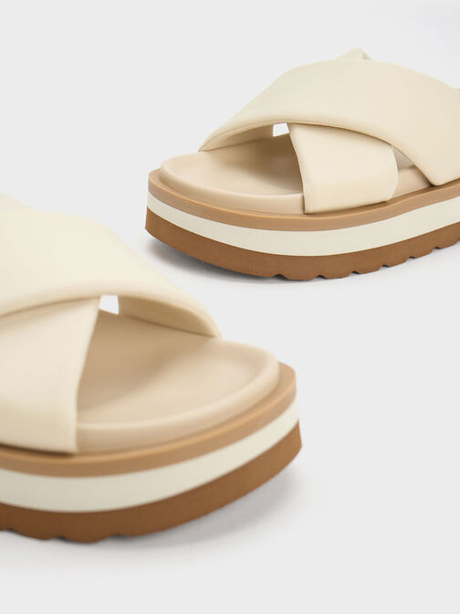 Crossover Platform Slide Sandals, Chalk, hi-res