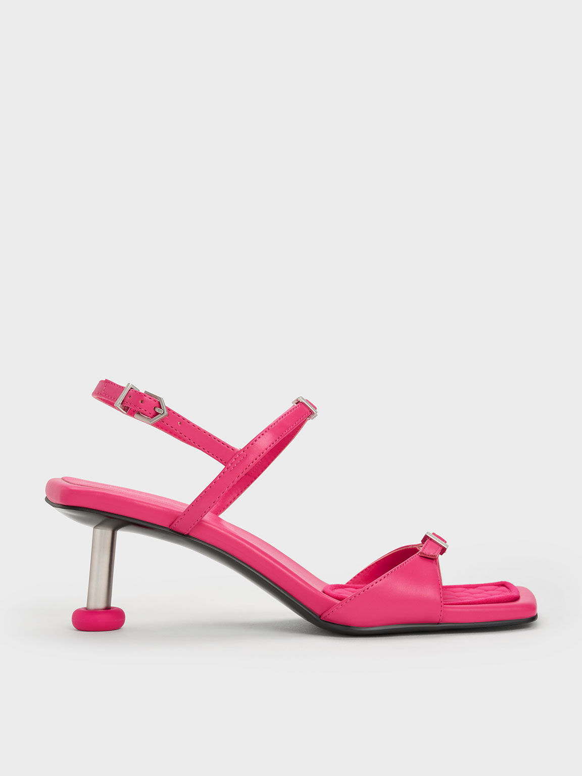 Sculptural Heel Buckled Sandals Fuchsia