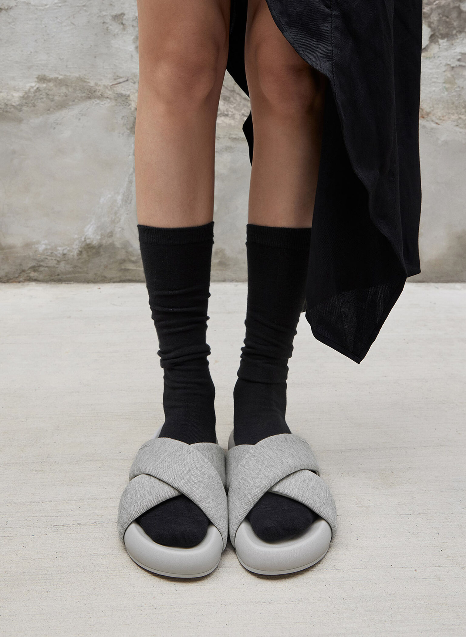 Lumi Textured Crossover-Strap Slide Sandals, Light Grey, hi-res