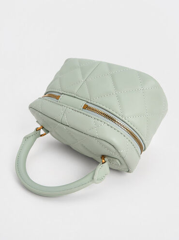 Quilted Round Pouch, Mint Green, hi-res