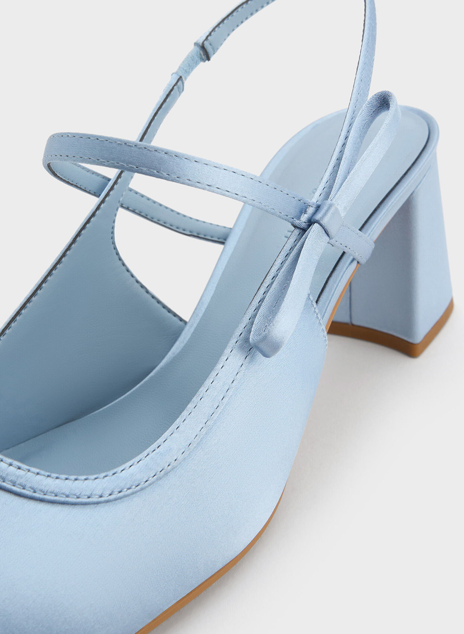 Satin Bow Slingback Mary Jane Pumps, Light Blue, hi-res