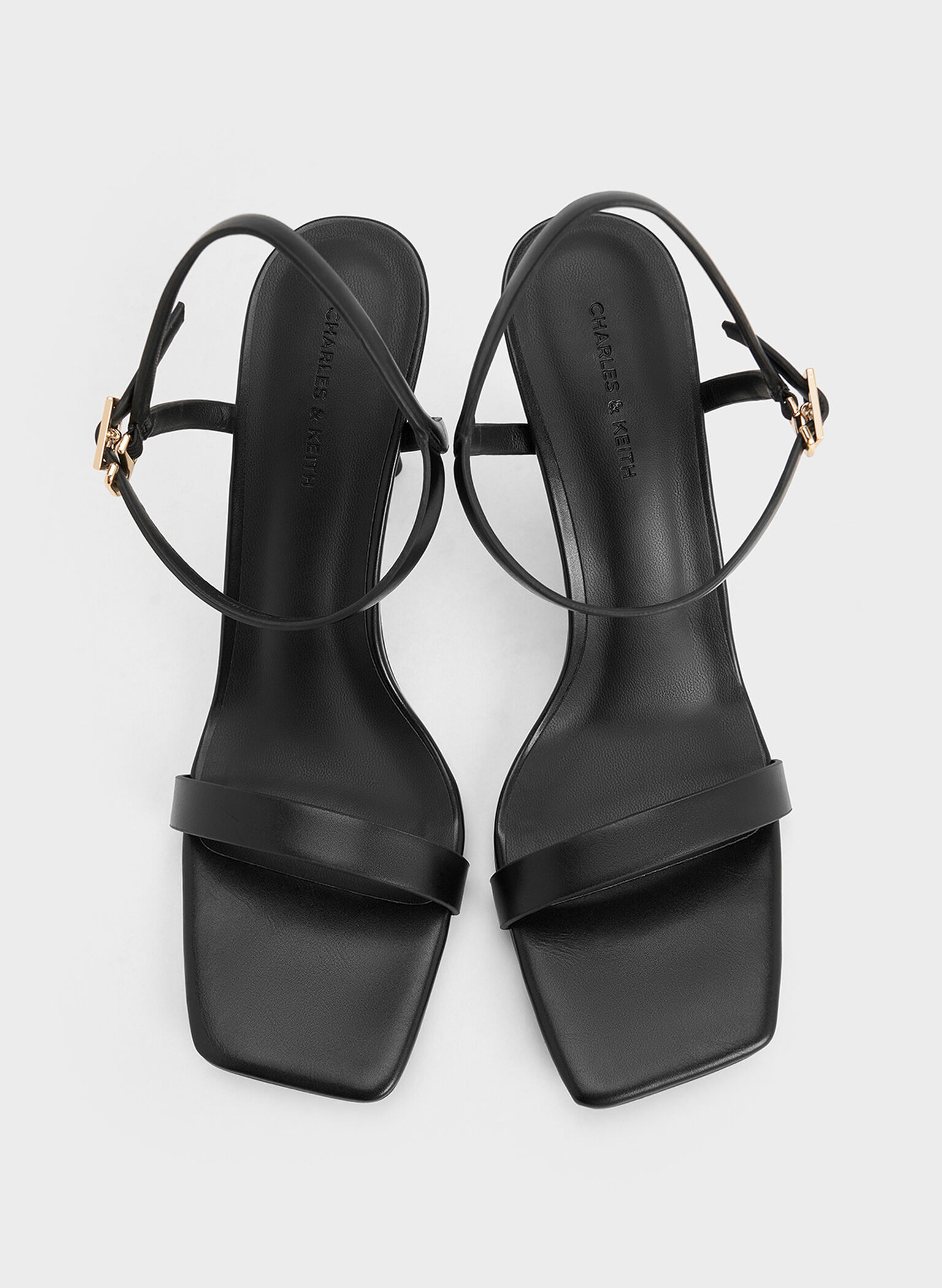Square-Toe Ankle-Strap Heeled Sandals, Black, hi-res
