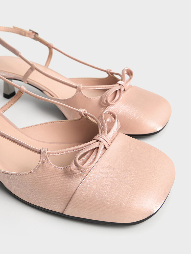 Cap-Toe Bow Slingback Pumps, Light Pink, hi-res